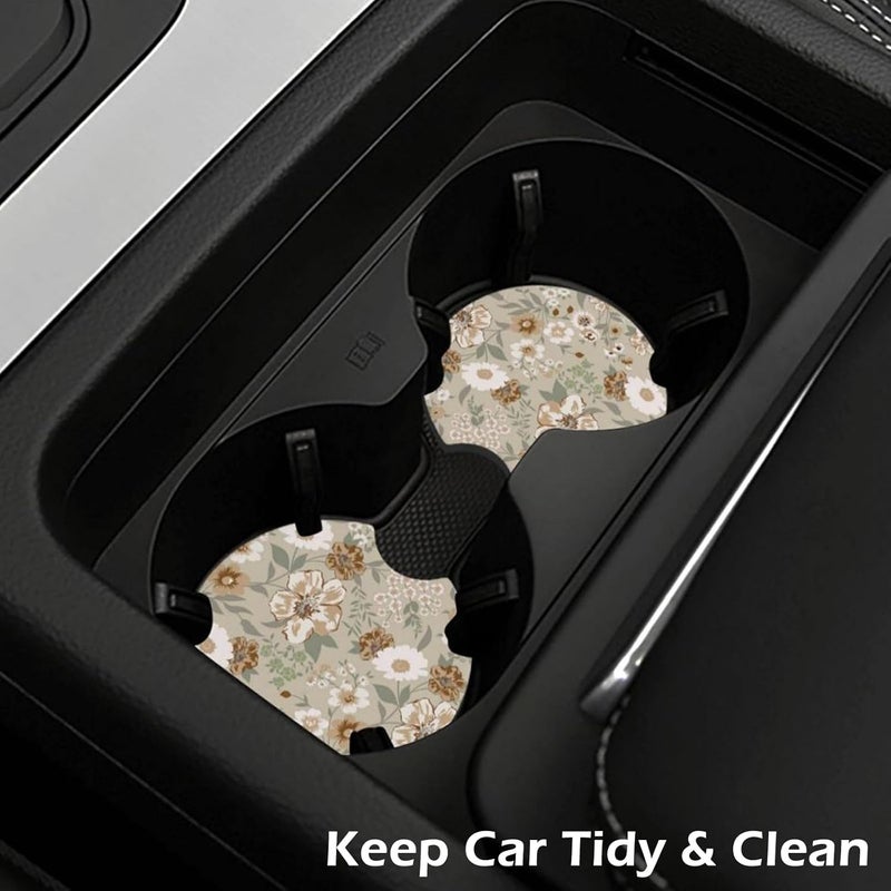 KARREAL 2 Pcs Car Cup Coasters, Vintage Floral Universal Non-Slip Rubber Car Coasters for Cup Holders 2.75 inch, Car Interior Accessories for Women - Image 4